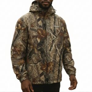 Whitewater Jacket Men Size XL Camo Removable Hood Double Zip Snap Rain Blocker